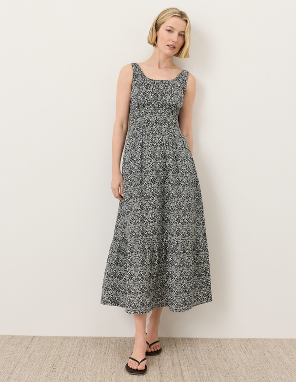 NEW PACT Organic Coastal Double Gauze Cami Dress, Bohemian Dreams Black