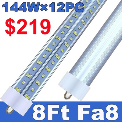 12 Pack 8 Ft Single Pin Led Bulbs 144W Super Bright 8' Led Shop Light Lamp 6500K