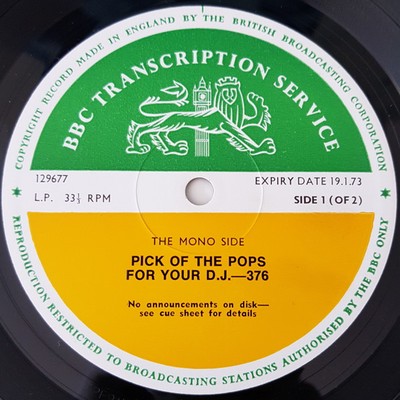 Pick Of The Pops For Your D.J.-376 LP 1972 BBC Transcription Services NM/