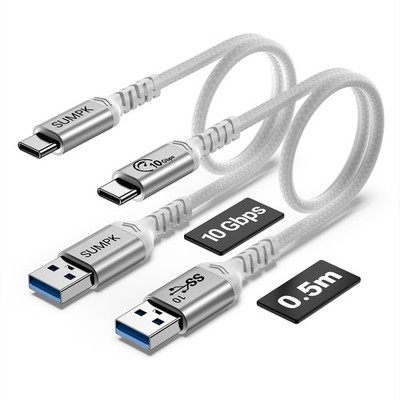 SUMPK 50cm USB C Kabel 60W Schnellladen [2 Packungen] 10Gbps Daten 0,5m, weiß