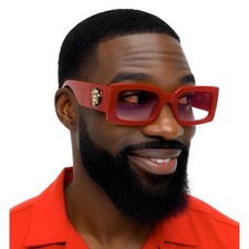 Fashion Sunglasses Trendy Red Lens Square Frame Statement Modern Men Hip Hop New