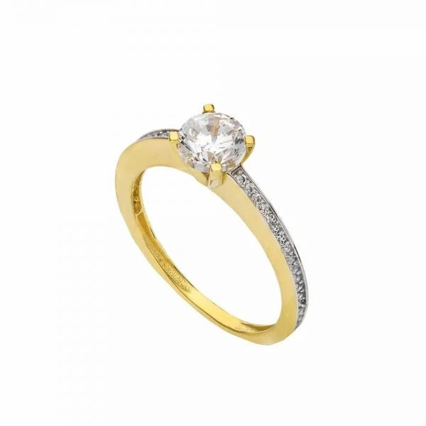 Bague Solitaire En Or Jaune 18 Carats Avec Zircons Blancs Pour Femme - Photo 1/1