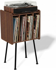Mid Century Modern Record Player Stand with 4 Cabinets for 100 Albums