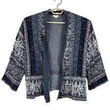J. Jill purejill Blue White Pattern Open Cardigan Sweater Large