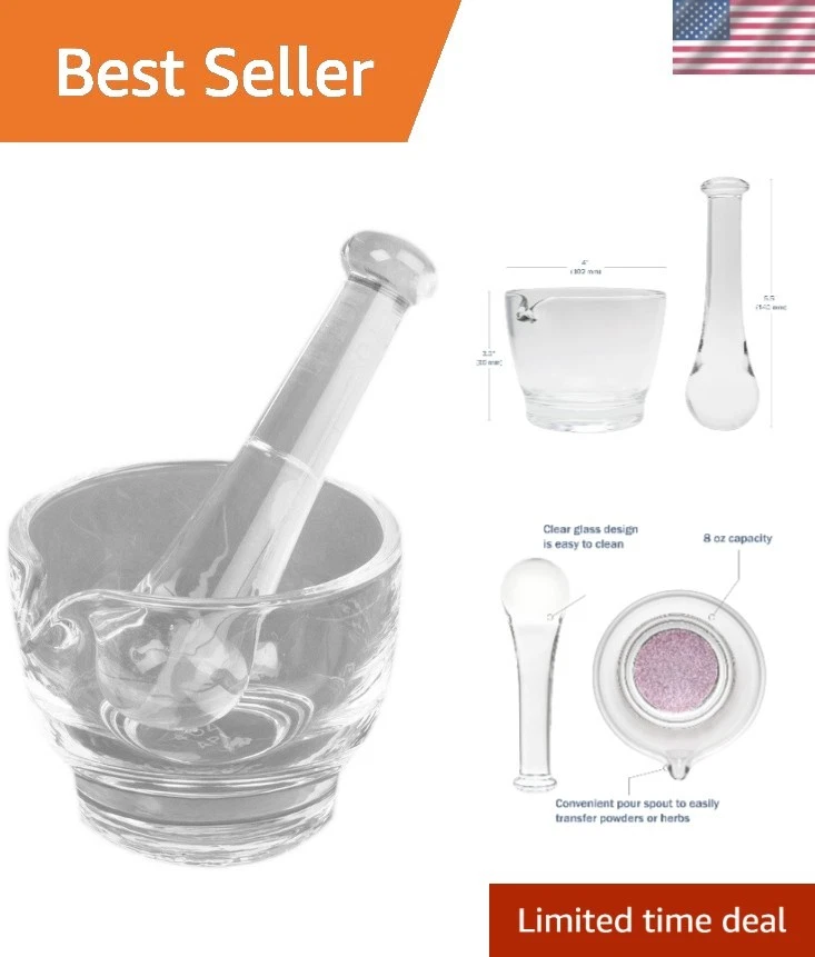 8 oz Clear Glass Mortar and Pestle - Elegant Tools for Herbal Preparation