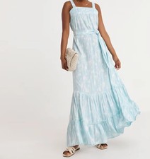 JD WILLIAMS LADIES PALE BLUE PRINTED PINAFORE MAXI DRESS NEW SIZE 26 (ref 213)