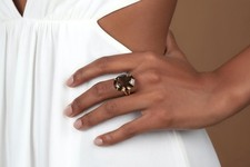 Smoky Quartz Ring Anemone Jewelry 14k Gold Vermeil Faceted Oval Brown