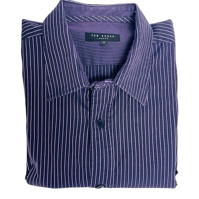 ted baker dress shirt Men Sm 4 Purple Striped Long Sleeve Button Down Fitted Spread collar Men's Designer Shirts | Ted