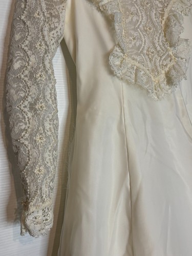 Vintage 60s 70s Victorian Edwardian Lace Bridal Gown 30"-Train Wedding Dress S - Picture 12 of 20