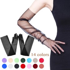 Women Sheer Long Gloves Tulle Mesh Arm SunProtection Opera Bridal Party Wedding  