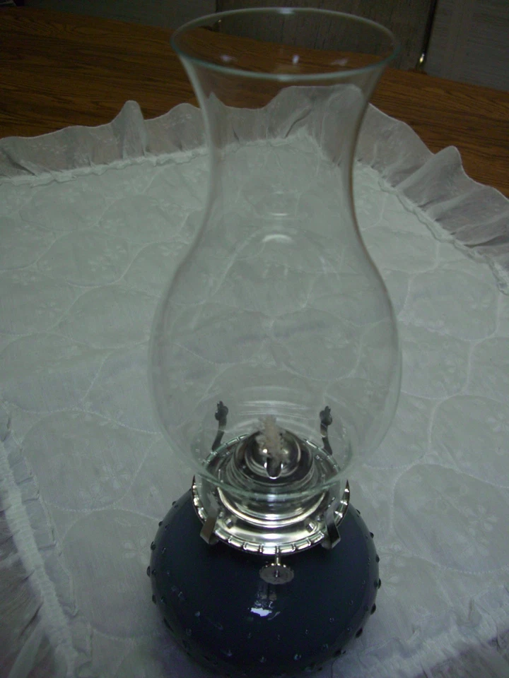 Quemador de aceite de cerámica azul pizarra vintage y chimenea de vidrio transparente/13" de alto Foto 4 de 4