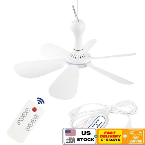 Mute USB Ceiling Fan with Remote Control Timer 4-speed Portable Mini Fan Camping