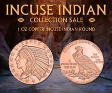Incuse Indian COPPER Round 1 oz .999 Fine Copper Round - IN STOCK!!
