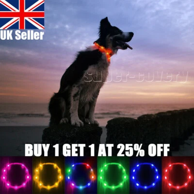USB Rechargeable LED Dog Pet Collar Flashing Luminous Safety Light Up Adjustable - Image 1 of 4