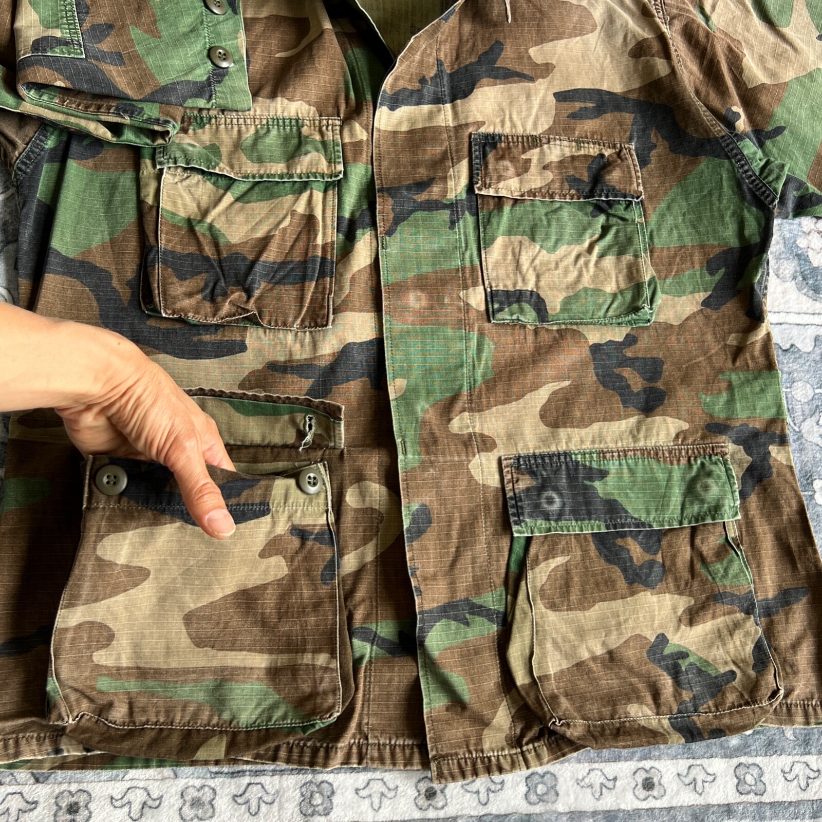 VTG US Army Jungle Jacket Men Medium Woodlnd Camo Combat Hot Weather Shacket 80s