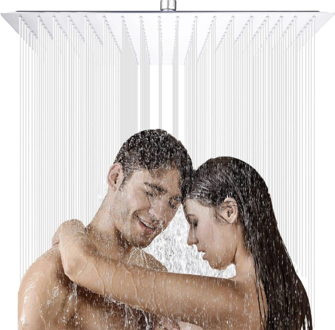 Large 16" Rainfall Shower Head Square Polished Chrome Modern High Flow Waterfall