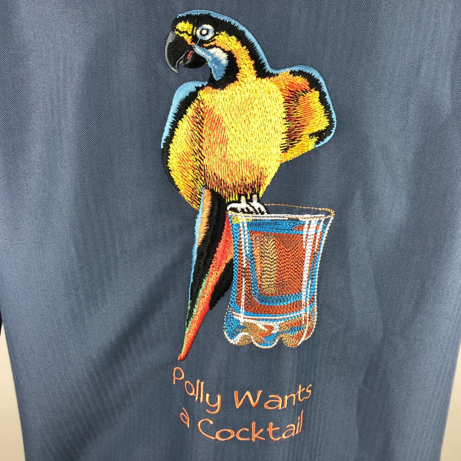 Caribbean M Solid Blue Large Parrot Button Front … - image 4