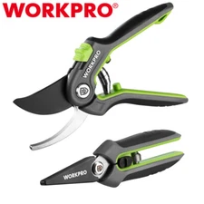 WORKPRO 2PC Pruning Shears 8" Bypass Pruning Shear 6.25" Straight Garden Scissor