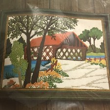 Vintage Pauline Denham Crewel Covered Bridge ...