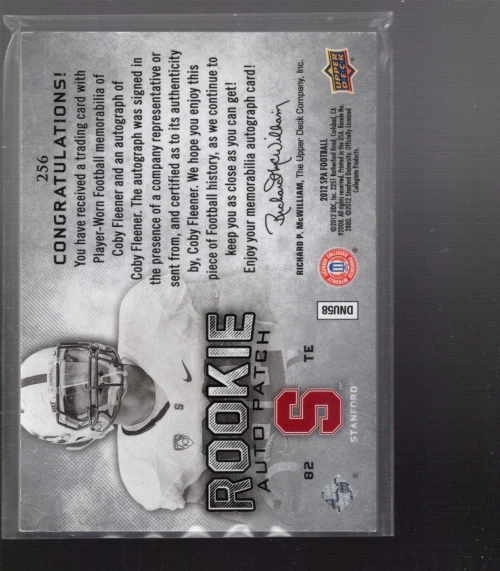 B1151- 2012 SP Authentic #256 Coby Fleener Auto Jersey /885 SAMPLE PIC - Image 2 of 2