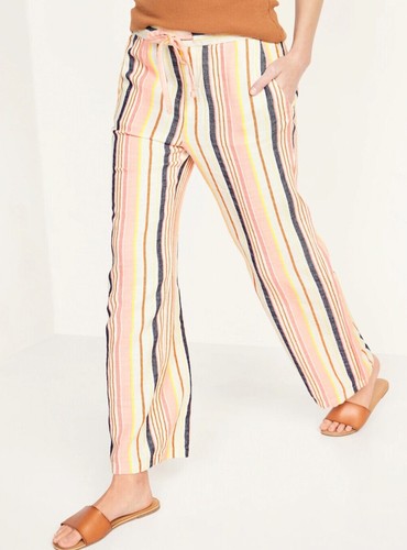 Old Navy Women’s High-Waisted Linen-Blend Wide-Leg Pants Striped NWT Size XL