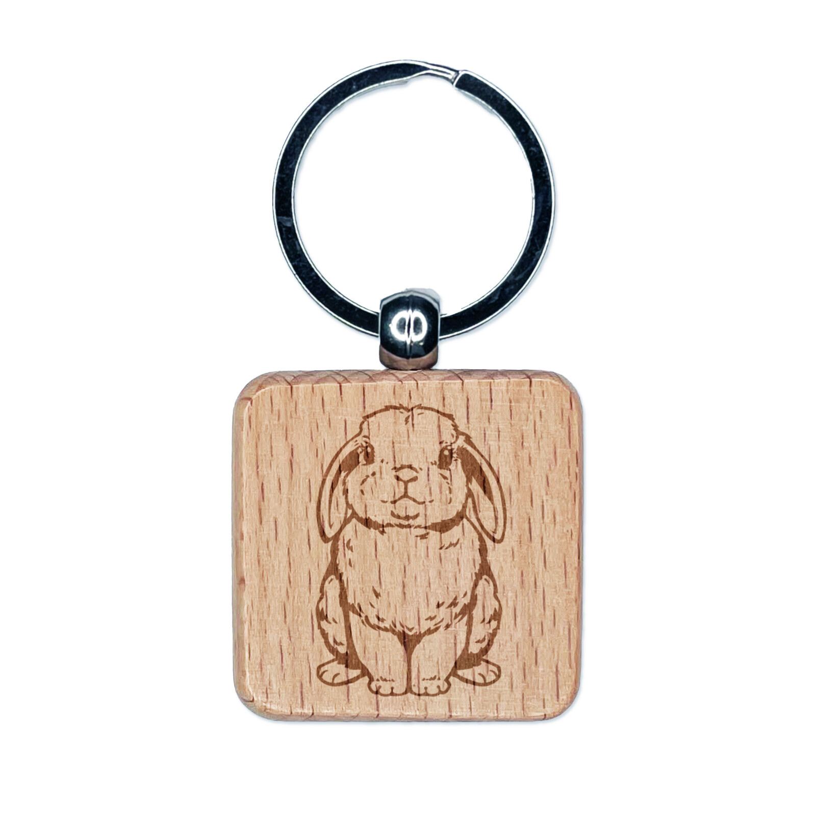 Lop Eared Bunny Rabbit Engraved Wood Square Keychain Tag Charm