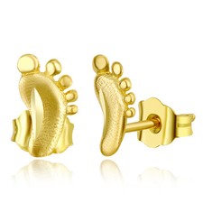 Wellingsale 14k Yellow Gold Feet Stud Earrings (5 X 8mm)