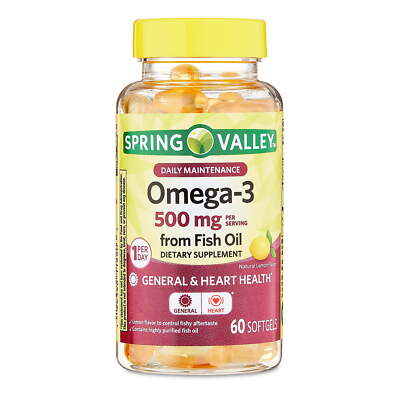 Fish Oil Omega-3 General & Heart Health Dietary Supplement Softgels, 500 mg