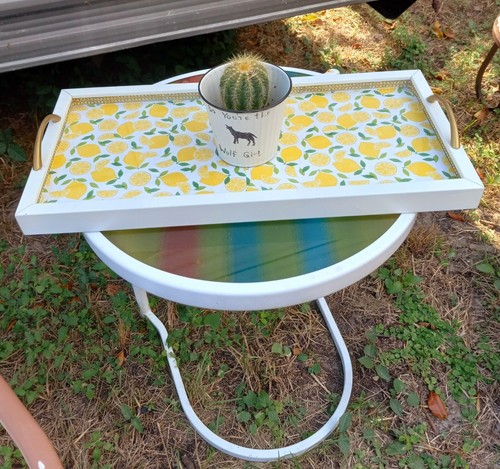 Large Handcrafted Decorative Serving Tray Bright Yellow Lemon Print Design... - Picture 10 of 12