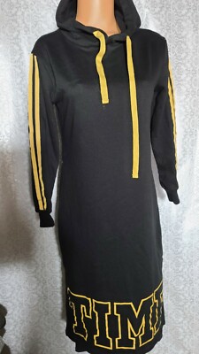 Almost Famous Hooded Dress Black Drawstring Hoodie Tunic  Size Mediun @9