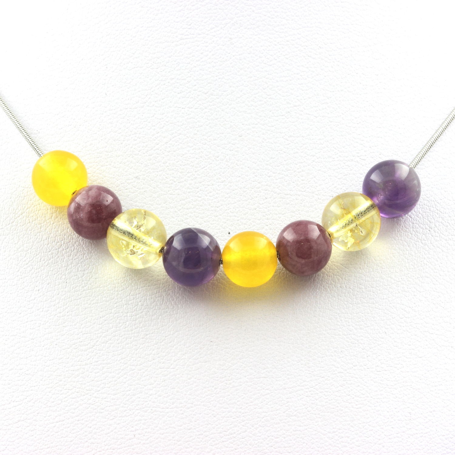 8mm Yellow Agate Lepidolite Citrine Amethyst Bead Necklace with Ac Chain