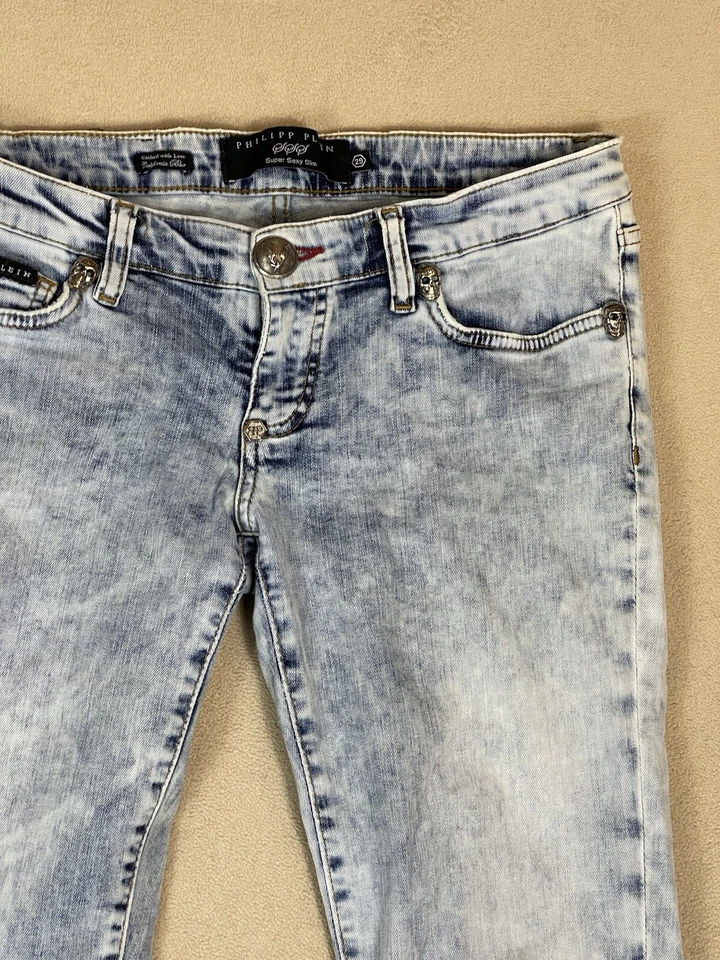 Pantalones de mezclilla Philipp Plein para mujer 29 azul California súper sexy ajustados calavera Foto 3 de 4
