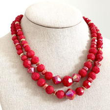 Vintage Bright Cherry Red Acrylic Graduated Beaded Double Strand Necklace