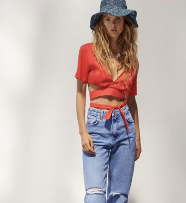 Blusa Zara Camicia Lino Donna Zara Top Crop Women Medium Coral