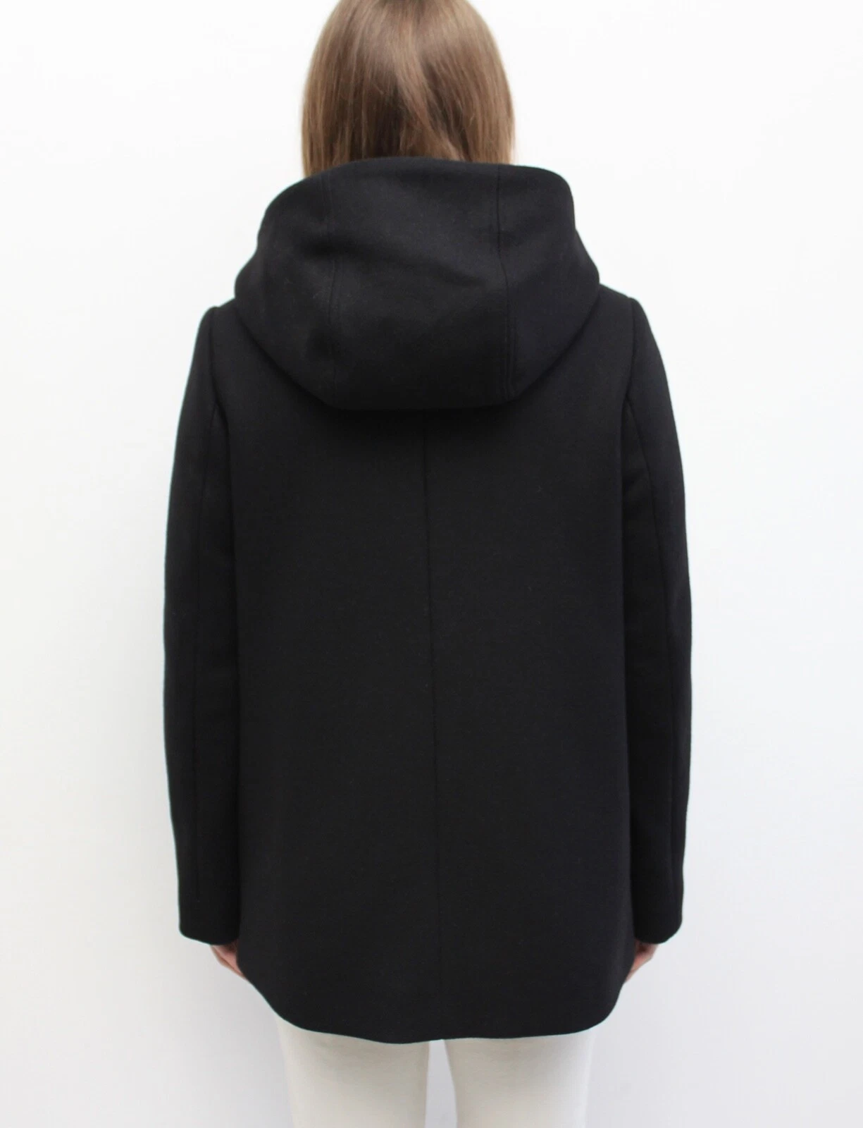 Autentico cappotto giacca piumino lana donna MONCLER Arbu con cappuccio nero 1 S