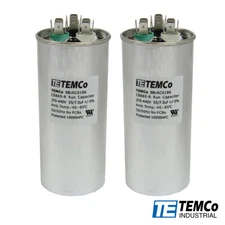 TEMCo 55+7.5 uf/MFD 370-440 VAC volts Round Dual Run Capacitor 50/60 Hz -Lot-2
