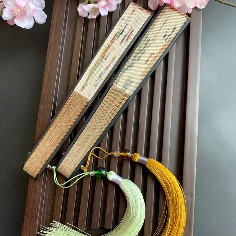 Ventilador dobrável haste de bambu flor borboleta dança mão ventilador enfeites vintage chique - Imagem 2 de 4