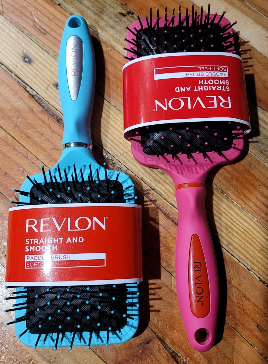 Revlon Straight & Smooth Soft Feel Paddle Hair Brush Set (1) Light Blue (1)  Pink | eBay