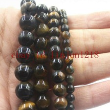 Natural 6/8/10/12/14/16/18mm Yellow Blue Tiger's Eye Gemstone Loose Beads 15''