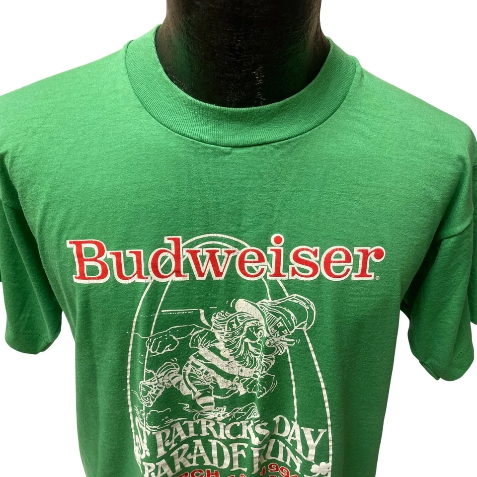 Camiseta De Colección Años 80 BUDWEISER Cerveza Día de Patricio Parade Run 1994 Duende 50/50 Foto 3 de 4
