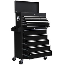 HOMCOM 19 Drawer Two-Part Tool Storage Chest on Wheels Storage Organizer Black
