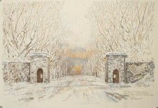46153 - Carinhall - Die Torhäuser. Farbige Kreidezeichnung von Erhard Schreier