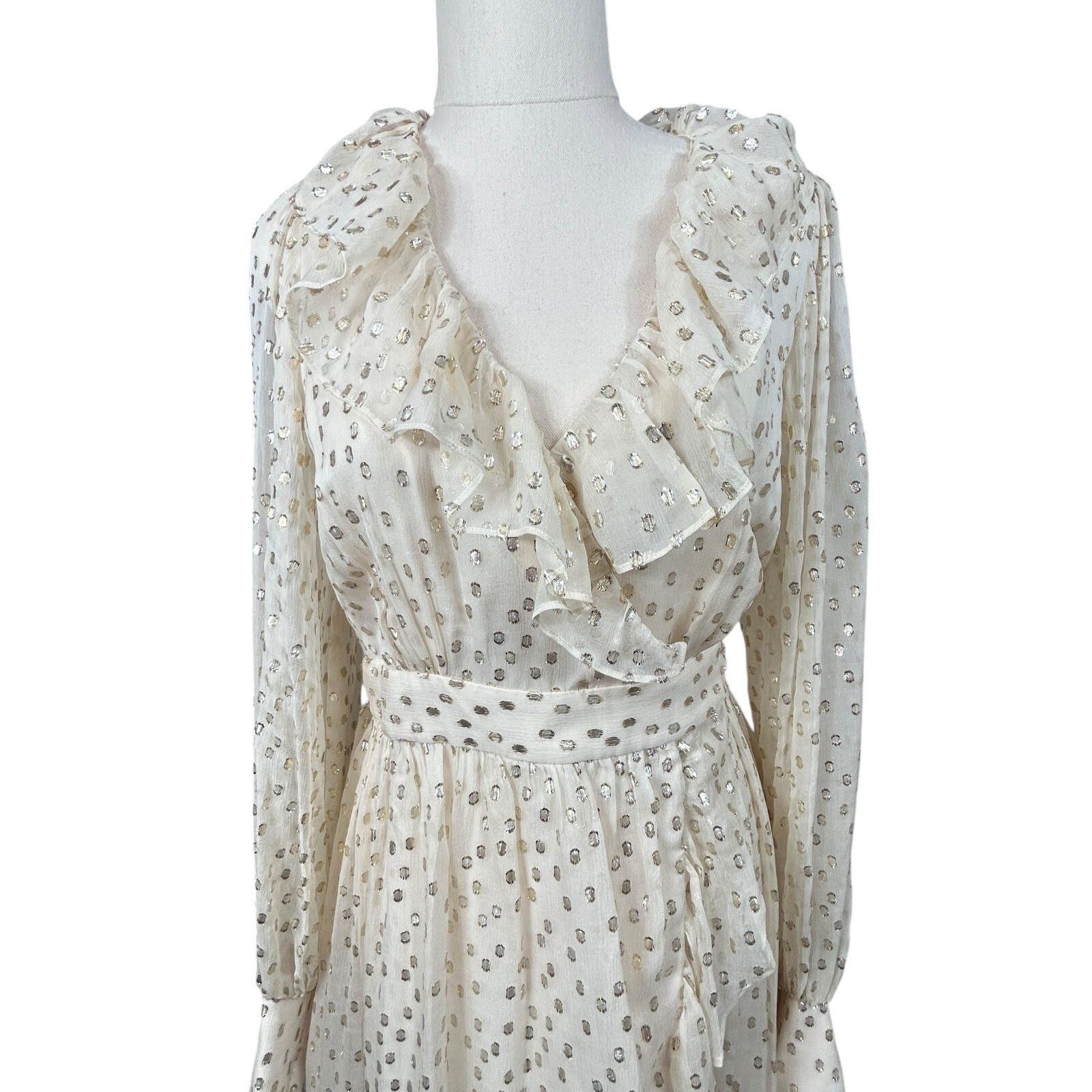 Zimmermann Lurex Wrap Midi Dress BNWT Size 0 AU 8 US 4 Silk Cream Gold NEW