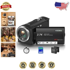 High-Value Camcorder, 2.7K Video, 56MP Photos, LED Light, 2 Batteries Included