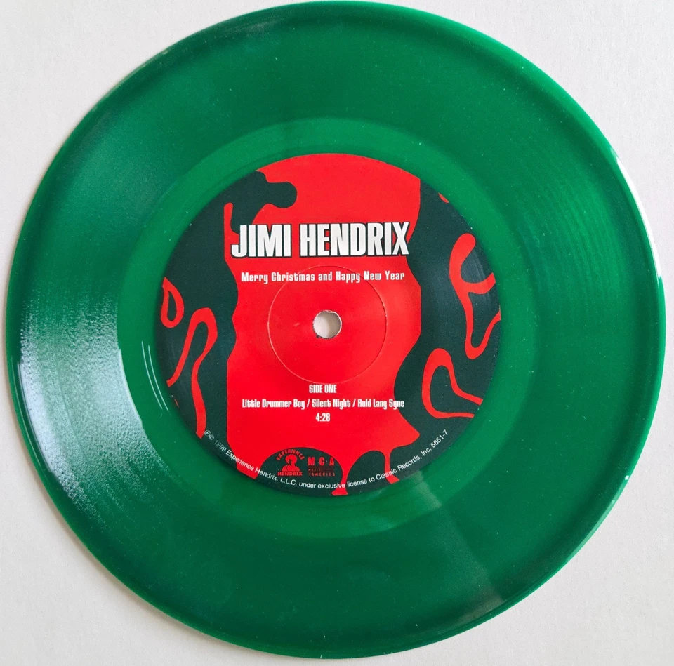 JIMI HENDRIX/MERRY CHRISTMAS AND HAPPY NEW YEAR  7" 45RPM GREEN VINYL NM - Image 2 of 4