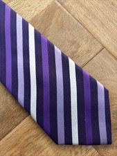 Alexander Savile Row 100% Silk Tie Stripes Purple Blue Silver