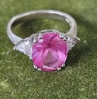 Vintage Sterling Silver 925 Pink Topaz Clear Rhinestone Ring Size 8