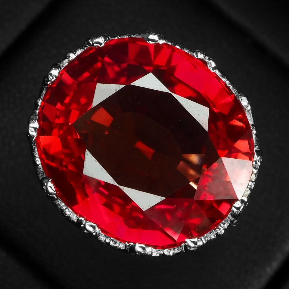 Anillos vibrantes hechos a mano de plata de ley 925 de 25,60 quilates con zafiro rojo naranja talla 6,75 Foto 2 de 4