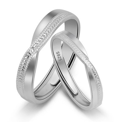 Meissa 2pcs Couple Rings Sterling Silver CZ Adjustable Wedding Promise Bands