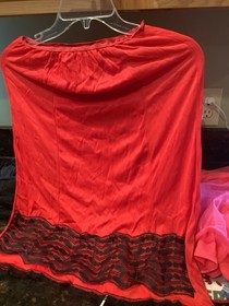 Vintage Red Medium Shiny Nylon Black LACE HEM  Sz Medium